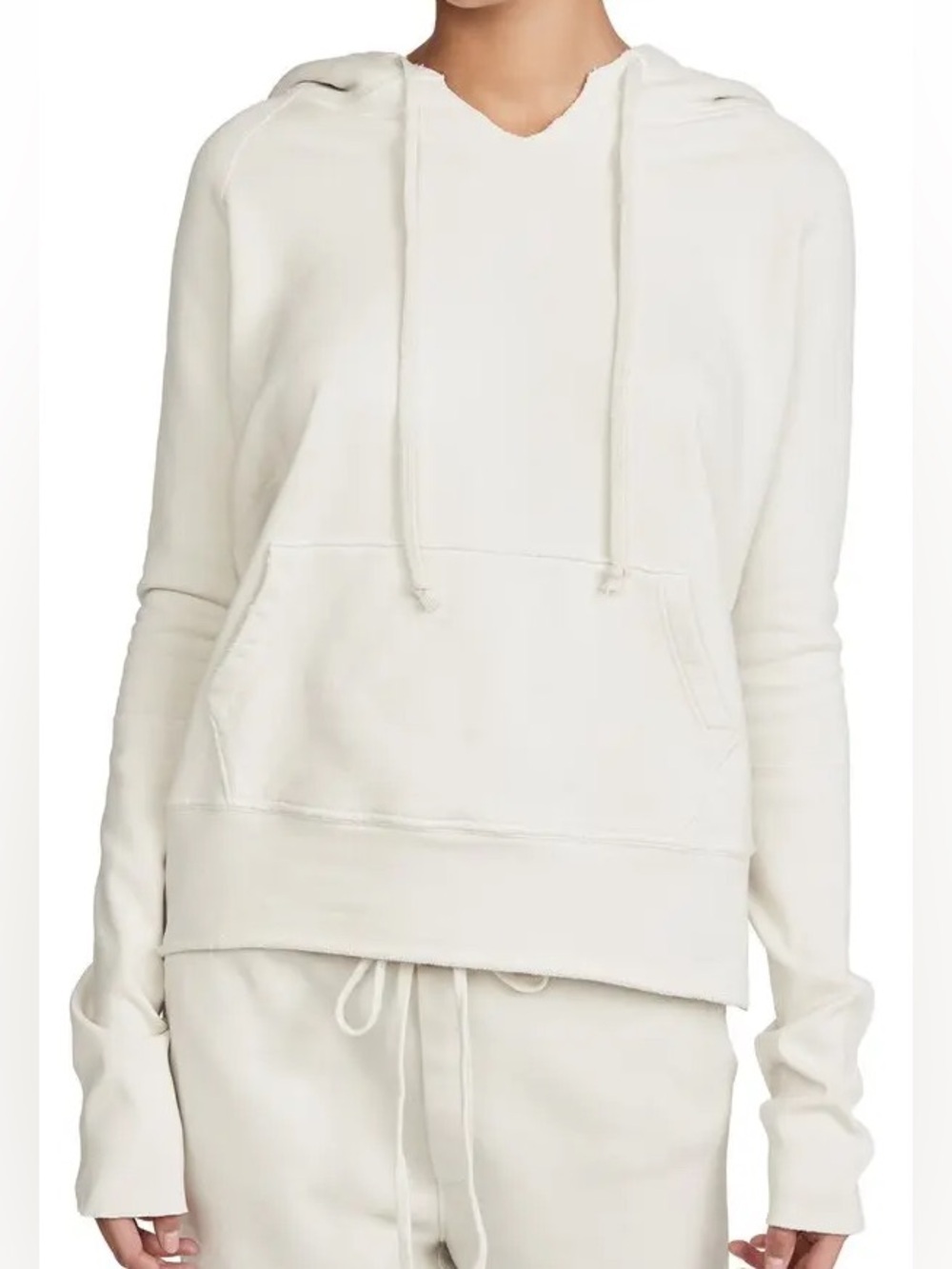 Nili Lotan Janie Pullover Hoodie w Distressed Raw Hem in Chalk